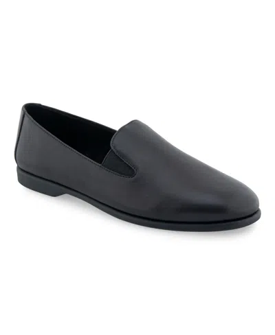 Aerosoles Women's Nuit Almond Toe Loafers In Black Smooth Leather