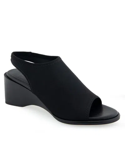 Aerosoles Women's Nuri Peep Toe Wedge In Black Fabric