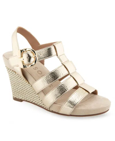 Aerosoles Paige Wedge Sandal In Soft Gold Polyurethane