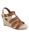 Aerosoles Paige Wedge Sandal In Tan Polyurethane Leather