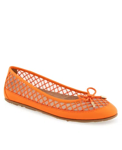 Aerosoles Women's Palma Round Toe Ballet Flats In Bright Orange Mesh