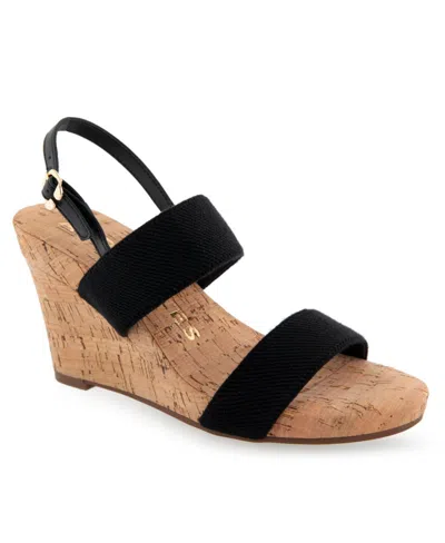 Aerosoles Phoenix Ankle Strap Wedge Sandal In Black Combo Elastic