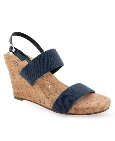 Aerosoles Women's Paxton Buckle Strap Wedge Sandals In Navy Combo