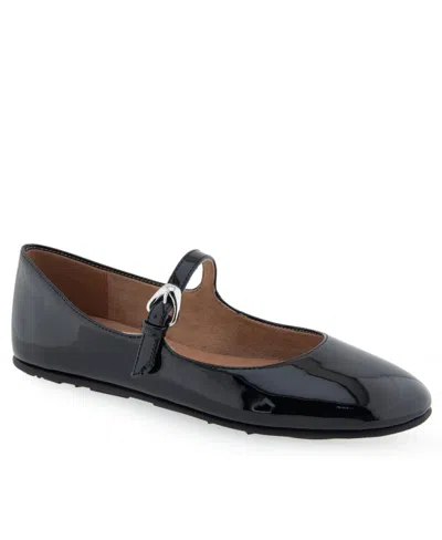 Aerosoles Women's Perry Mary Jane Flat In Black Patent Polyurethane