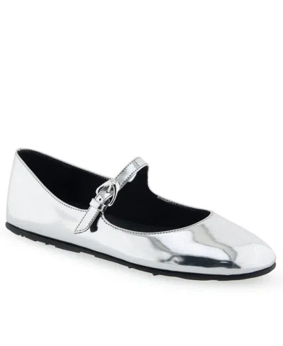 Aerosoles Women's Perry Mary Jane Flat In Silver Mirror Metallic Polyurethane