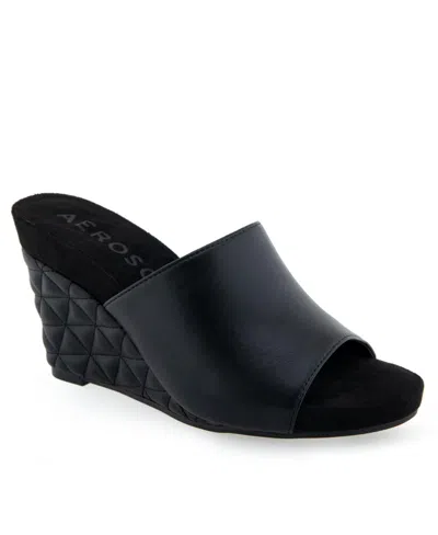 Aerosoles Women's Pierce Open Toe Wedge Sandals In Black Polyurethane