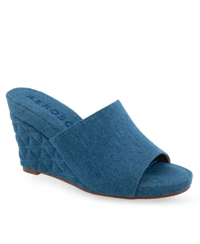 Aerosoles Women's Pierce Open Toe Wedge Sandals In Blue Denim