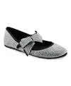 Aerosoles Women's Poppy Bow Mary Jane Flats In Black Satin Fabric,crystals
