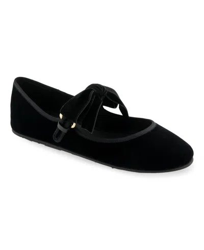 Aerosoles Women's Poppy Bow Mary Jane Flats In Black Velvet Fabric