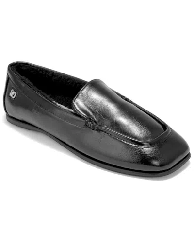 Aerosoles Women's Ravi Fur Square Toe Loafers In Black Glazed Faux Leather
