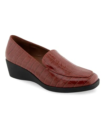 Aerosoles Women's Tart Wedge Heel Loafers In Clay Crocodile Faux Leather-polyurethane