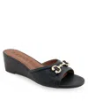 Aerosoles Wava Wedge Slide Sandal In Black Pebbled Faux Leather