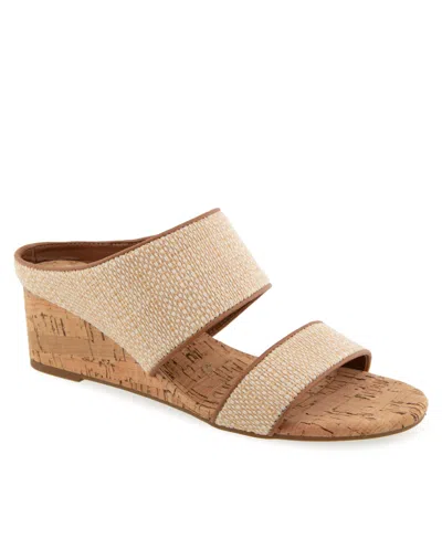 Aerosoles Women's Wheeler Round Toe Wedge Sandals In Natural,tan Raffia