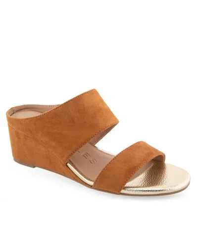 Aerosoles Wheeler Wedge Heel Sandal In Tan Faux Suede