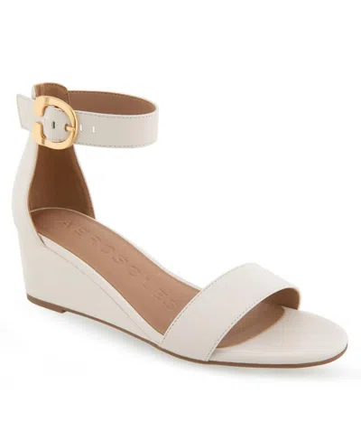 Aerosoles Women's Willis Buckle Strap Wedge Sandals In Eggnog Polyurethane Leather