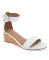Aerosoles Women's Willis Buckle Strap Wedge Sandals In White Polyurethane