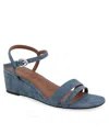 Aerosoles Women's Witt Round Toe Wedge Sandals In Blue Denim Textured Faux Leather