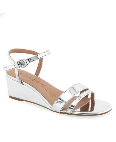Aerosoles Women's Witt Round Toe Wedge Sandals In Silver Mirror Metallic Faux Leather
