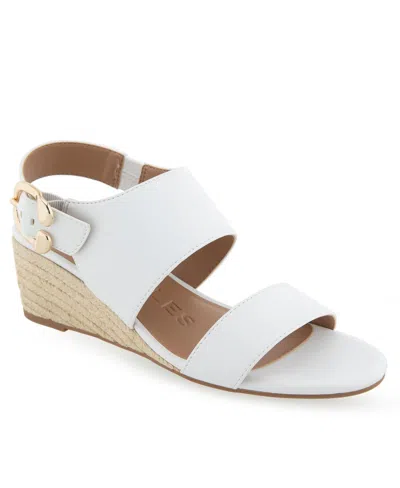 Aerosoles Women's Worth Open Toe Wedge Sandals In White Polyurethane