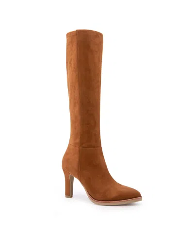 Aerosoles Women's Lynx Zipper Tall Boots In Brown Tobacco Faux Suede