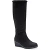 Aerosoles Womens Faux Fur Lined Faux Suede Wedge Boots In Black