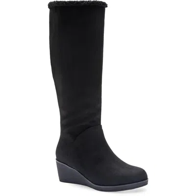 Aerosoles Womens Faux Fur Lined Faux Suede Wedge Boots In Black