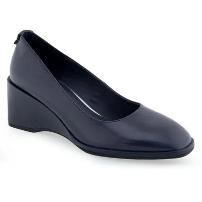 Aerosoles Womens Logo Manmade Wedge Heels In Navy Leather