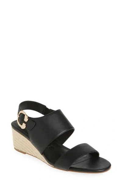 Aerosoles Women's Worth Open Toe Wedge Sandals In Black Polyurethane