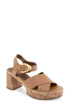 Aerosoles Zephyr Platform Sandal In Tan Burnished Leather