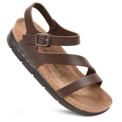 Aerothotic - Ares Comfortable Memory Foam Leather Platform Sandals With Arch Support In Brown