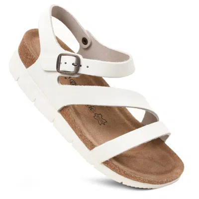 Aerothotic - Ares Comfortable Memory Foam Leather Platform Sandals With Arch Support In White