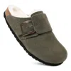 Aerothotic - Atlas Fur Genuine Leather Fur Lined Clogs For Women With Arch Support In Green