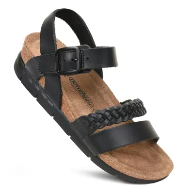 Aerothotic - Quinn Comfortable Braided Leather Platform Sandals With Arch Support In Black