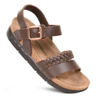 Aerothotic - Quinn Comfortable Braided Leather Platform Sandals With Arch Support In Brown