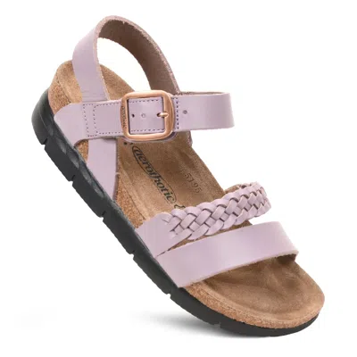 Aerothotic - Quinn Comfortable Braided Leather Platform Sandals With Arch Support In Purple