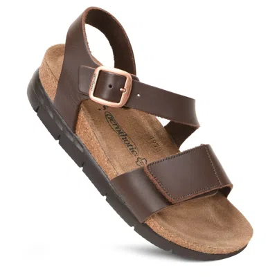 Aerothotic - Serena Double Strappy Open Toe Comfortable Leather Platform Sandals In Brown
