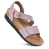 Aerothotic - Serena Double Strappy Open Toe Comfortable Leather Platform Sandals In Purple