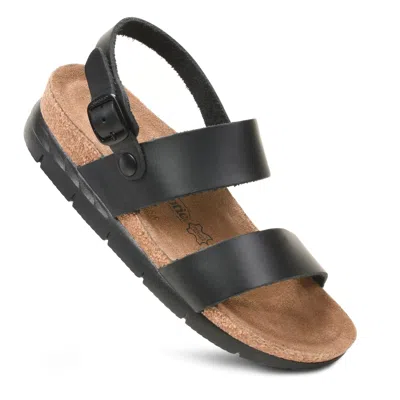Aerothotic - Tori Casual Non-slip Comfy Leather Platform Sandals In Black