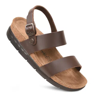 Aerothotic - Tori Casual Non-slip Comfy Leather Platform Sandals In Brown