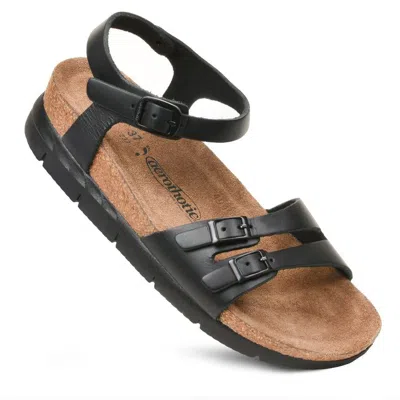 Aerothotic - Whitney Open Toe Genuine Leather Platform Sandals With Adjustable Ankle Strap In Black