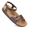 Aerothotic - Whitney Open Toe Genuine Leather Platform Sandals With Adjustable Ankle Strap In Brown