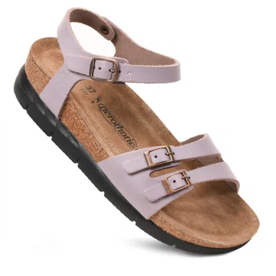 Aerothotic - Whitney Open Toe Genuine Leather Platform Sandals With Adjustable Ankle Strap In Purple