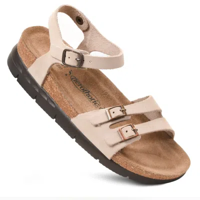 Aerothotic - Whitney Open Toe Genuine Leather Platform Sandals With Adjustable Ankle Strap In White
