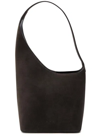 Aesther Ekme Denim Lune Suede Top Handle Bag In Chocolate