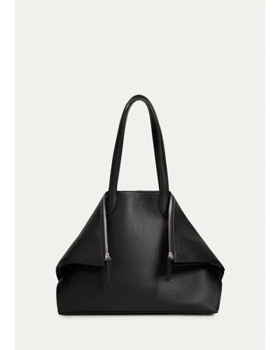 Aesther Ekme Fold Grain Leather Geometric Tote Bag In Black