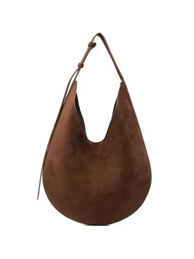 Aesther Ekme Medium Curved Suede Shoulder Bag In Brown