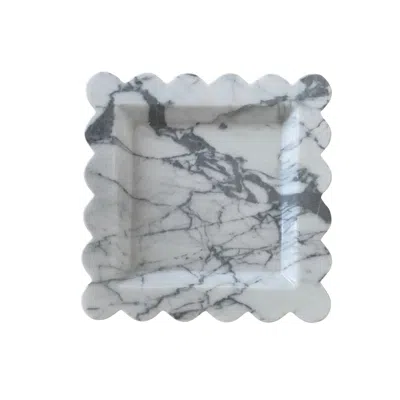 Aesthete Label Luna Grey & White Marble Square Scallop Wavy Tray