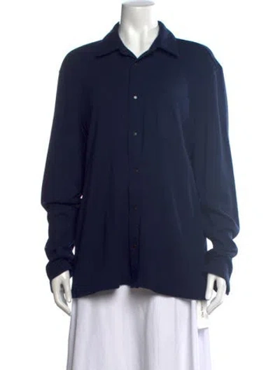 Pre-owned Aether Wool Long Sleeve Button-up Top In Blue