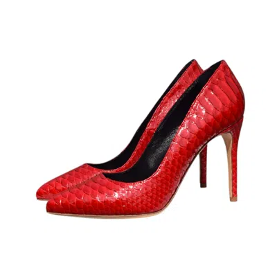 Aethra Shoes Women's Adel Red Pointed Toe Mid- Heel Stiletto Pumps