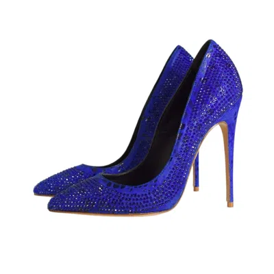 Aethra Shoes Women's Aqua Blue Suede Crystal-embellished Pointed Toe Stiletto Pumps